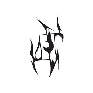 Black stylized metal-themed vinyl wall decal with sharp angular emblem