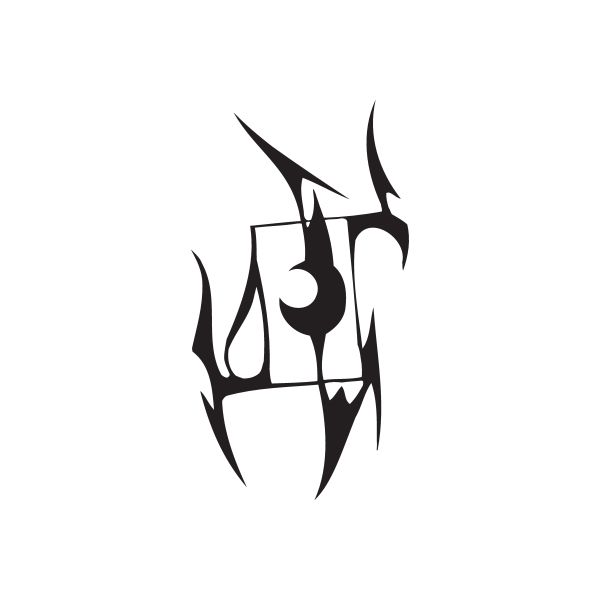 Black stylized metal-themed vinyl wall decal with sharp angular emblem
