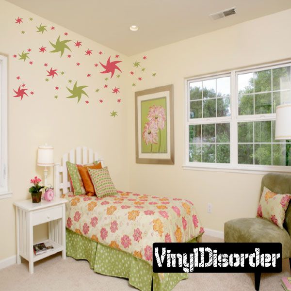 Colorful star wall decal set with twisted star shapes for bedroom wall