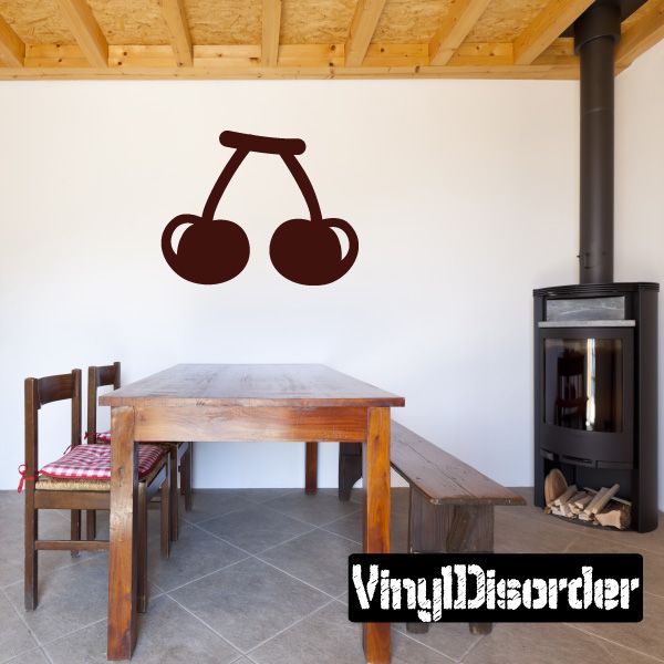 Dark red two-cherry wall decal with stems and simple outline