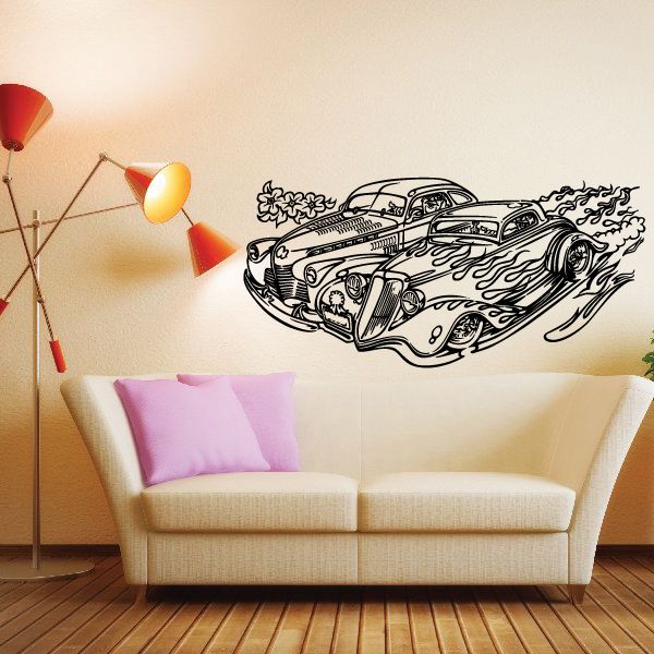 Image of Two Coupes Wall Decal - Vinyl Decal - Car Decal - MC69