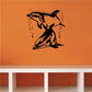 Two-dolphin bubble wall decal with black silhouettes and small bubble dots