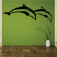 Two dolphins diving decal, two black dolphins in mid-swim, wall sticker design