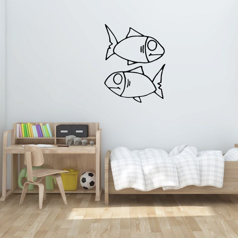 Two fish swimming opposite wall decal, black outline fish