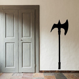 Two-handed battle axe wall decal with black handle and double-headed axe blade