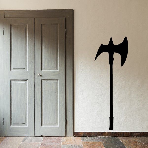 Two-handed battle axe wall decal with black handle and double-headed axe blade