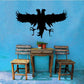 Black two-headed hawk decal with spread wings and clawed feet silhouette