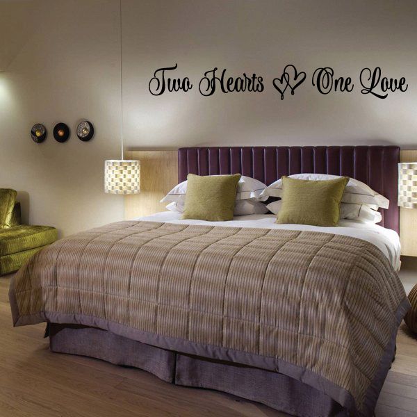 Two Hearts One Love wall decal with heart graphic, cursive lettering