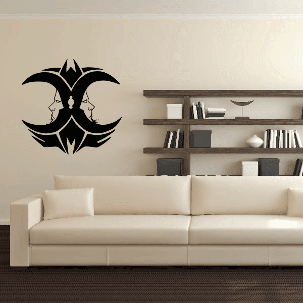Two Moons wall decal with black crescent moons and star center