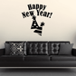 Happy New Year wall decal with two party hats and bold black lettering