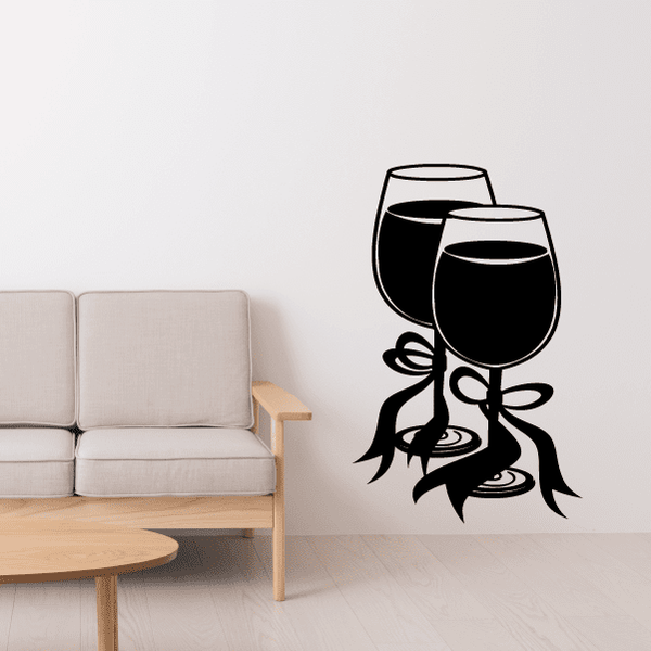 Two wine glass decal showing two dark goblet glasses with decorative flourish