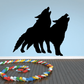 Two wolves howling silhouette decal, black graphic of two howling wolves