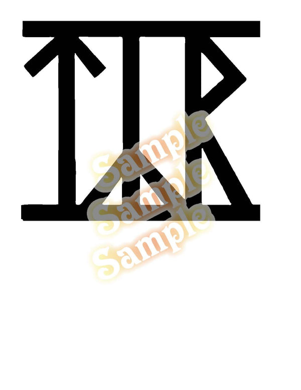 TYR decal with bold black interlocking letters
