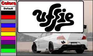 Uffie decal sticker with bold black stylized Uffie logo on white backing