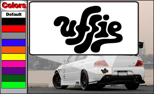 Uffie decal sticker with bold black stylized Uffie logo on white backing
