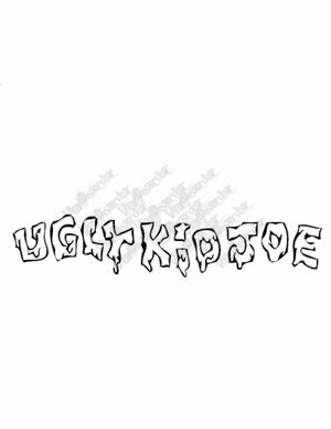 Stylized black text decal with white outline