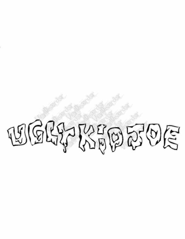 Stylized black text decal with white outline