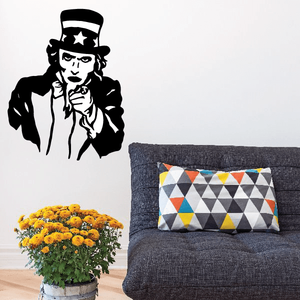 Uncle Sam patriotic wall decal silhouette with hat and bowtie, star accents