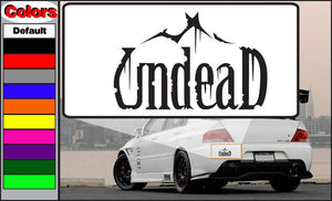 Undead decal, black stylized word with sharp emblem above