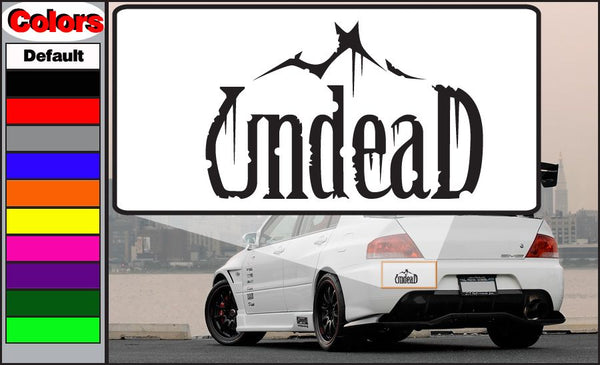 Undead decal, black stylized word with sharp emblem above