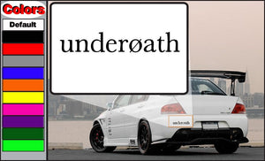 Text decal with underøath lettering, white on a dark backing