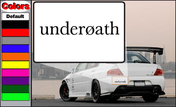 Text decal with underøath lettering, white on a dark backing