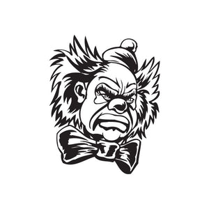 Clown head decal with bow tie, black-and-white angry face design