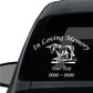 In loving memory unicorn car decal with custom text, white lettering on dark background