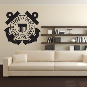 Coast Guard emblem car decal featuring circular anchor shield logo, dark