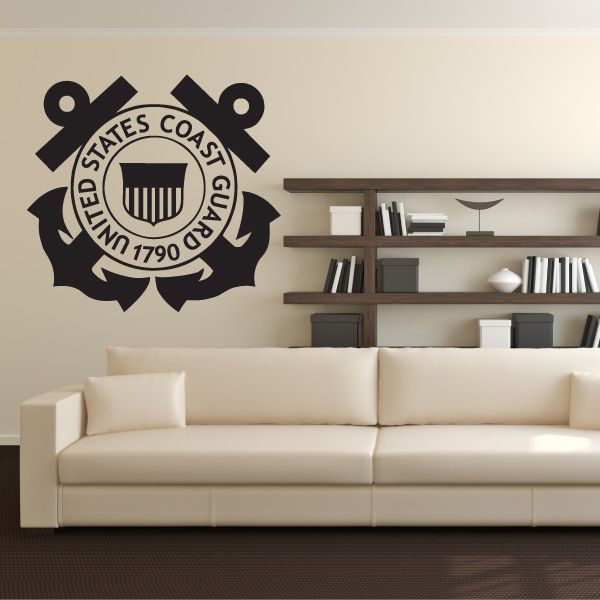 Coast Guard emblem car decal featuring circular anchor shield logo, dark