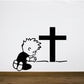 Black praying boy vinyl decal with large cross