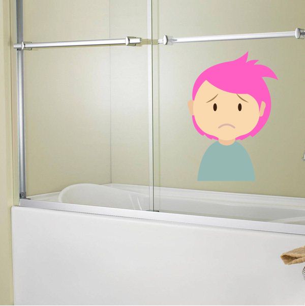 Sad girl sticker with bright pink hair and pale blue shirt