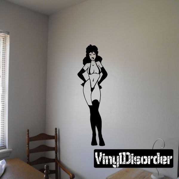 Lingerie woman decal with hands on hips, black silhouette