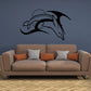 Upside-down moon dolphin wall decal, black outline with curved moon