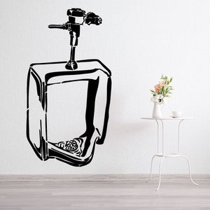 Black urinal vinyl decal with faucet and tank-style outline