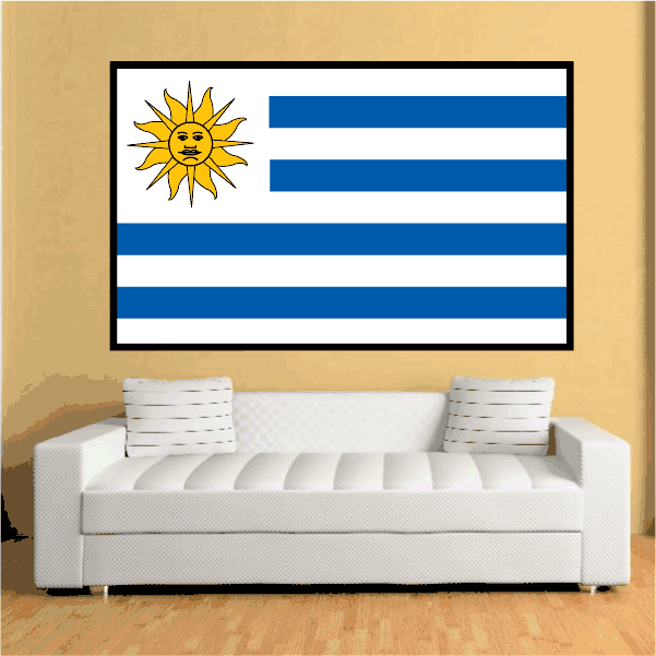 Uruguay flag sticker, rectangular design with white sun and blue stripes