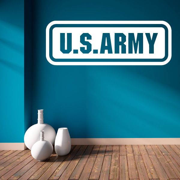 U.S. Army logo text decal with blue lettering and white border