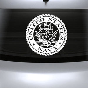 United States Navy emblem decal, round white anchor badge with stars and wreath
