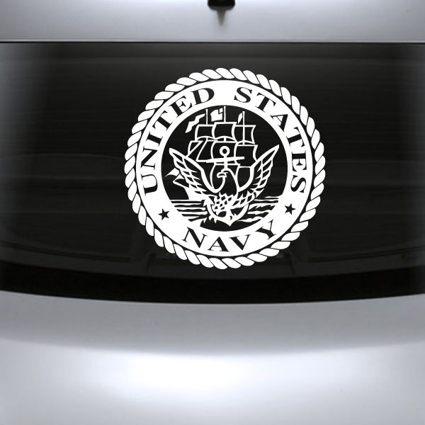 United States Navy emblem decal, round white anchor badge with stars and wreath