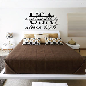 USA wall decal with “sweet land of liberty” and “since 1776” lettering