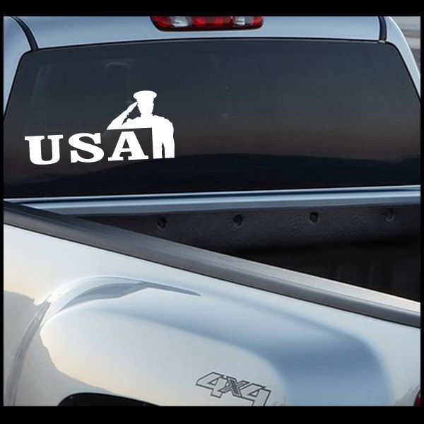 USA salute decal with white soldier silhouette and bold USA lettering