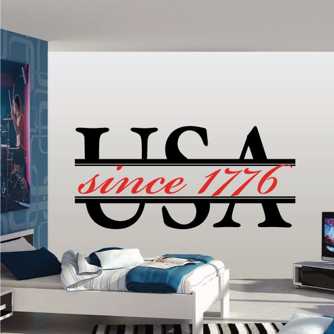 USA wall decal with bold black letters and red "Since 1776" script