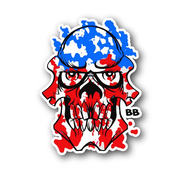 Image of USA Skull American Flag Colors Vinyl Sticker