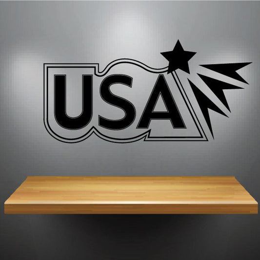 USA star shine decal with black USA lettering and starburst rays