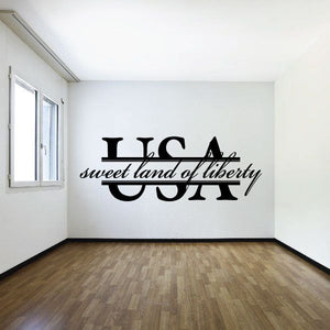 USA wall decal with large black letters and script "sweet land of liberty"