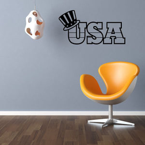USA wall decal with top hat outline and face-style graphic