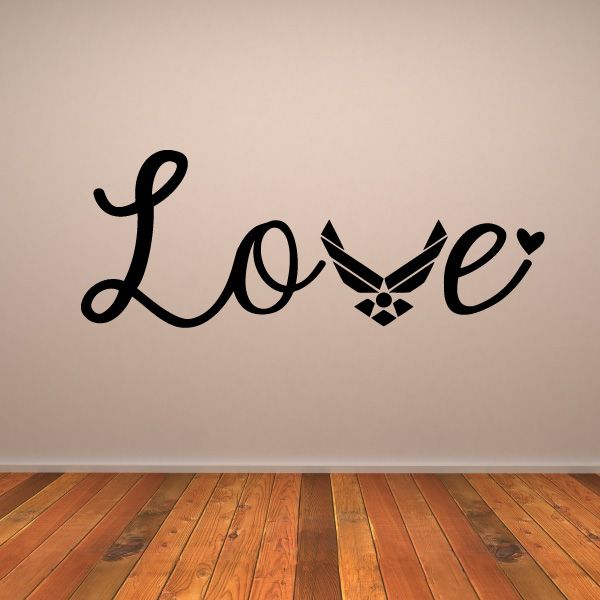 USAF Love decal with heart and bow accents black
