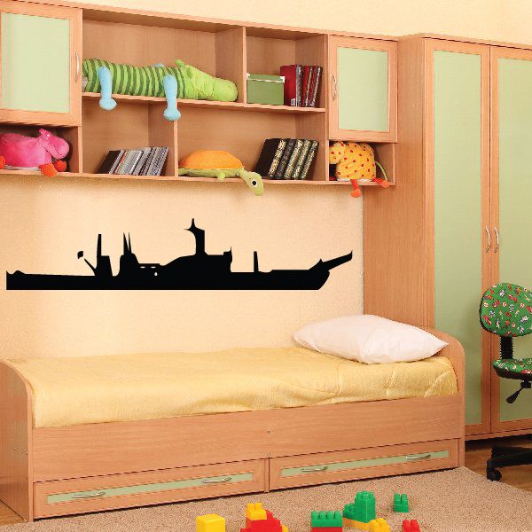Black battleship silhouette wall decal, USS Peoria style