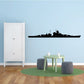 USS West Virginia ship decal, black silhouette side profile on a flat surface