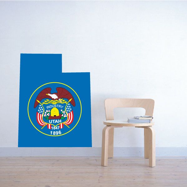 Utah state flag shape sticker with circular state emblem and text